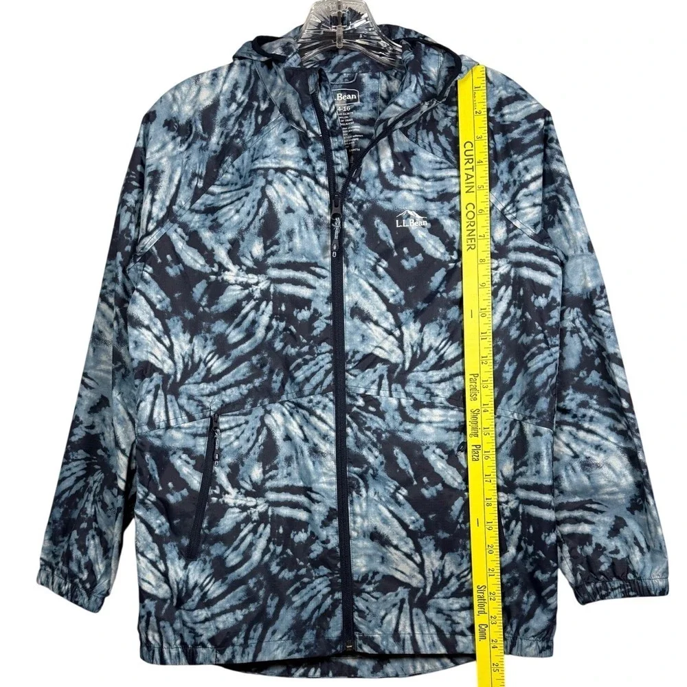 LL BEAN Kids Windbreaker Rain Jacket, Hooded, Blue Tie Dye, Size Large 14-16